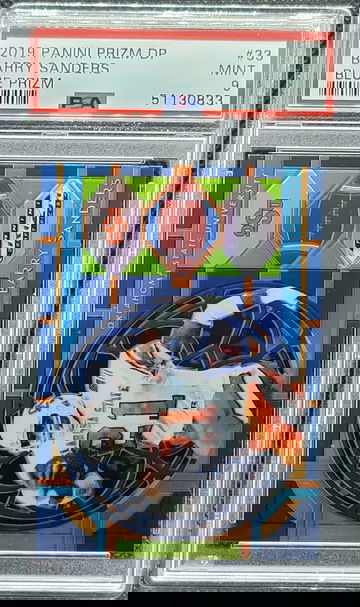 2019 Prizm Draft Picks Blue Prizm #33 Barry Sanders Detroit Lions Oklahoma State Cowboys PSA 9
