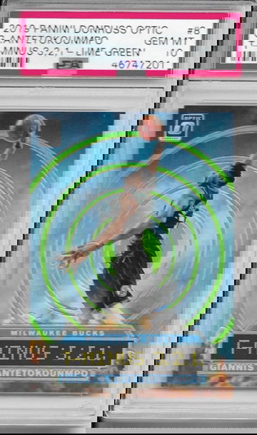 2019 Optic T-Minus Giannis Antetokounmpo Lime Green Holo /299 PSA 10