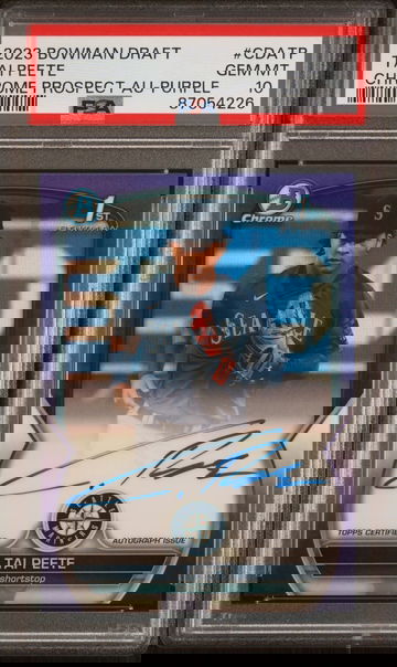 2023 Bowman Chrome Draft Tai Peete Prospect Purple Refractor Auto PSA 10