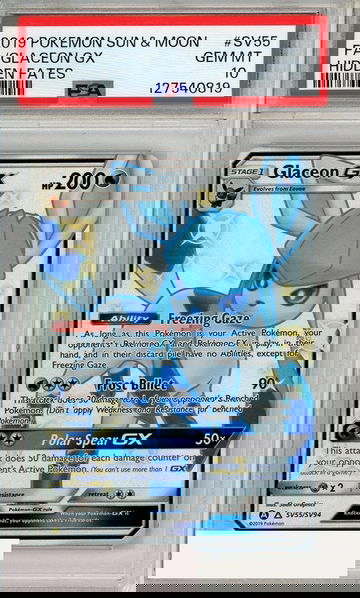 2019 POKEMON SUN MOON HIDDEN FATES FA GLACEON GX #SV55 PSA 10 GEM MT