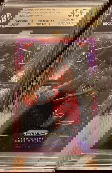 2019-20 Prizm #/75 Coby White Purple Fast Break Disco BGS 9.5 Rookie Bulls