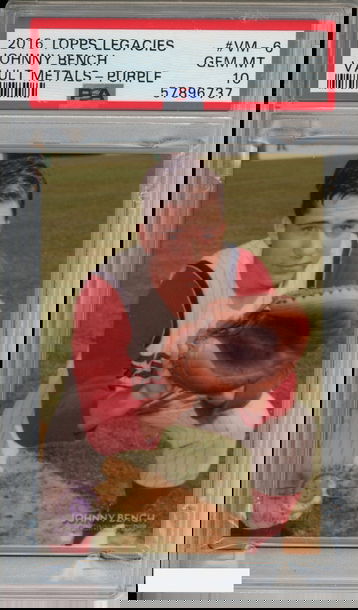 2016 TOPPS LEGACIES JOHNNY BENCH #VM-6 VAULT METALS-PURPLE HOF REDS PSA 10 POP 1