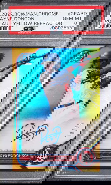 2022 BOWMAN CHROME RAYNE DONCON RC AUTO AUTOGRAPH yellow refractor #/75 psa 10
