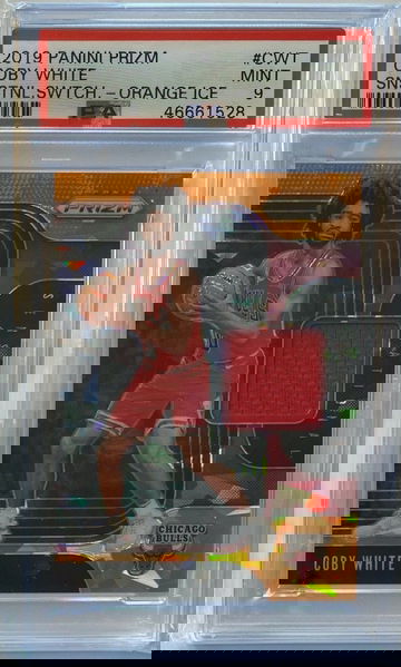 2019 Panini Prizm SENSATIONAL SWATCHES ORANGE ICE Coby White RC PSA 9