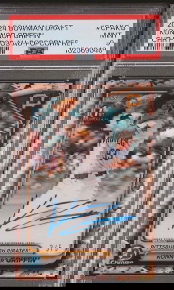 2024 Bowman Chrome Draft Konnor Griffin Snack Popcorn Refractor 1st Bowman On-Card Auto /5! PSA 9! Pirates! Hot! 