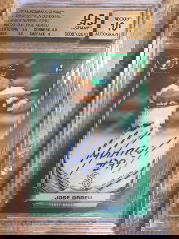 2014 Bowman Chrome 1st Prospect Autos Jose Abreu Green Refractor Auto /75 Graded BGS 9.5/10