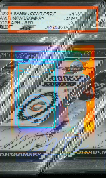 2019 Contenders Optic David Montgomery Auto Red PSA 9