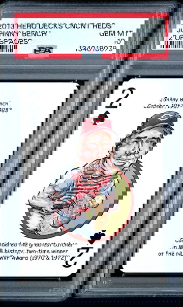 2013 Hero Decks Cincinnati Reds Playing Cards Johnny Bench 2 of Spades PSA 10 True Pop 1 HOF