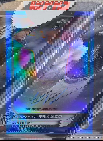 sports card 2022 Topps Chrome Wander Franco True BLUE Refractor Auto /150 RC Roo