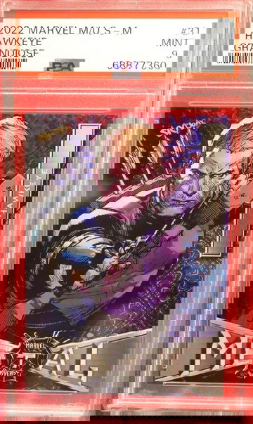 Marvel Metal Universe Spider-Man HAWKEYE Grandiose 2022 Skybox #31 PSA 9