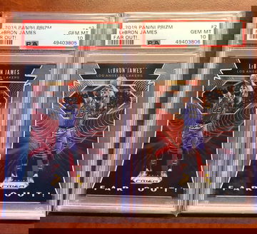 (2) 2019 Prizm Far Out Lebron James PSA 10