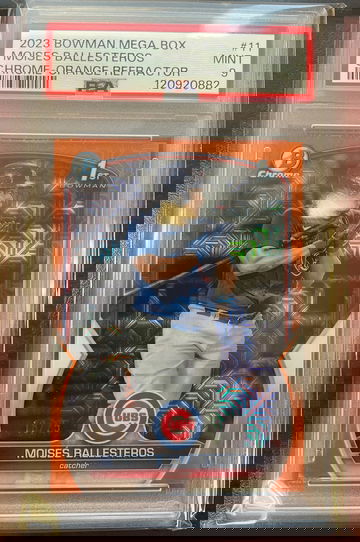 2023 Bowman Meha Box Chrome Orange Refractor /25 PSA 9 Moises Ballesteros