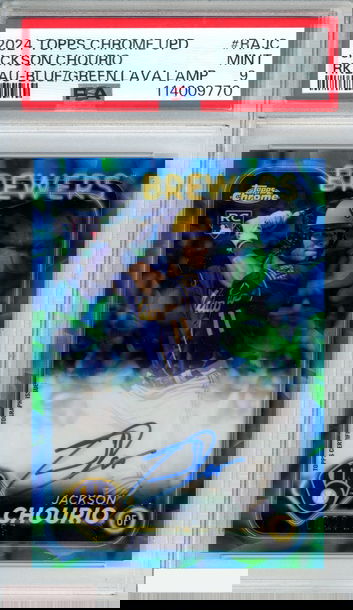 2024 TOPPS CHROME UPD ROOKIE AUTO JACKSON CHOURIO BLUE GREEN LAVA OF 125 PSA 9