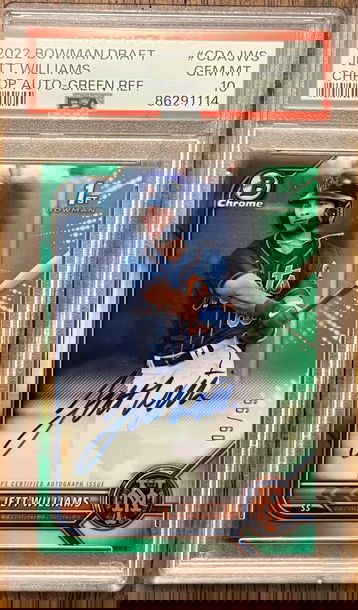 Jett Williams 2022 Bowman Chrome 1st Draft Auto PSA 10 True Green Refractor /99