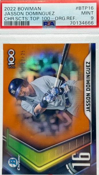 2022 BOWMAN JASSON DOMINGUEZ CHR.SCTS TOP 100 - ORG.REF/25 #ВТР16 PSA 9 MINT