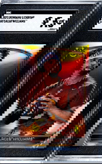 RARE! 2022 Bowman University Chrome CALEB WILLIAMS Rookie RC Photo Variation SP MINT+ 9.5