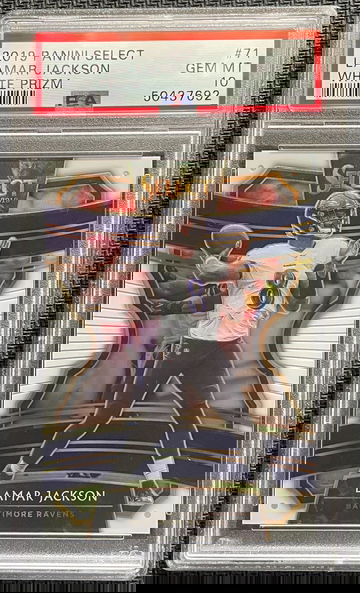 2019 Lamar Jackson Panini select White Prizm /35 PSA 10