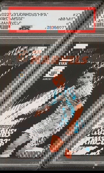 2022 DONRUSS PANINI FIFA NET MARVELS LIONEL MESSI #2 PSA 8