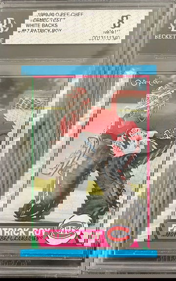 Patrick Roy 1989-90 O-Pee-Chee Tembec Test Set White Back #17 BGS 8 Extremely Rare card