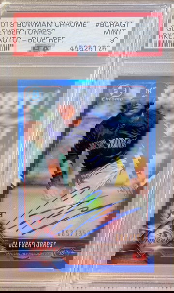 2018 Bowman Chrome Gleyber Torres Blue Refractor Auto /150 PSA 9