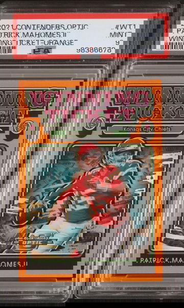 2021 Contenders Optic Patrick Mahomes II #WT1 Winning Ticket Orange /49 PSA 9