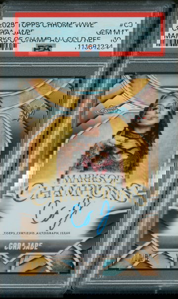 2025 Topps Chrome WWE Marks of Champions Autographs Gold Refractor Cora Jade #CJ /50 PSA 10
