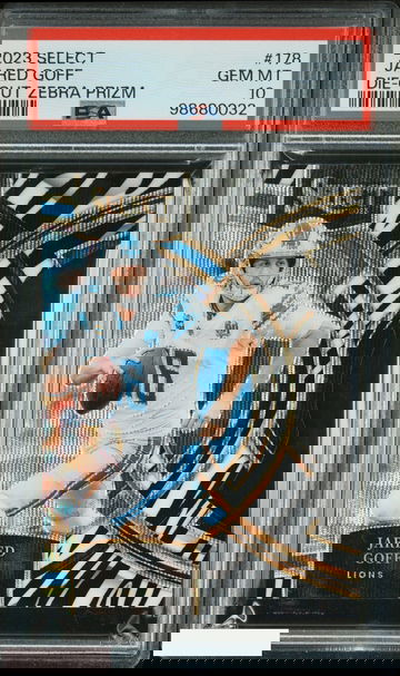 2023 PANINI SELECT JARED GOFF #178 DIE-CUT ZEBRA PRIZM LIONS PSA 10 GEM MT