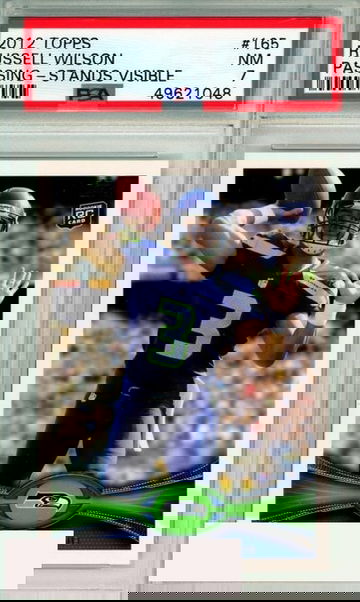 2012 TOPPS RUSSELL WILSON #165 PASSING-STANDS VISIBLE ROOKIE RC PSA 7 NM