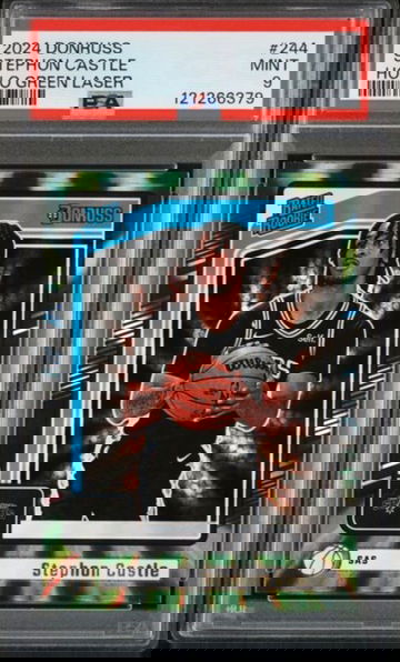 2024 Donruss #244 Stephon Castle Holo Green Laser rookie PSA 9 San Antonio Spurs