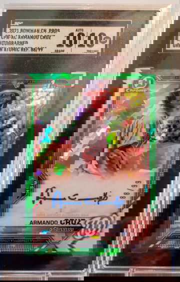 2021 Bowman Chrome Armando Cruz Green Atomic /99 Auto SGC 10/10