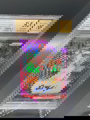 2018 Baker Mayfield Panini Prizm Rookie Purple Power Auto #5/49 BGS 9.5