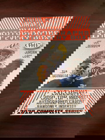 2020 Sage Premier Draft Football Blaster Box 3 autos. Possible Burrow, Love, Tua