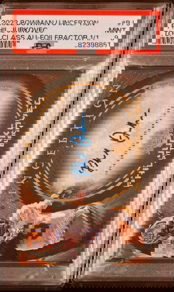 2022 BOWMAN U INCEPTION PHIL JURKOVEC TOP CLASS FOILFRACTOR AUTO 1/1 PSA 9 MINT