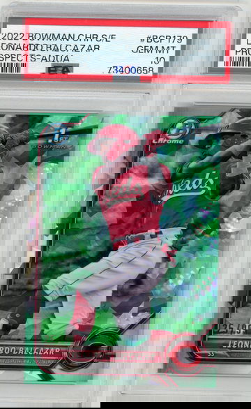 2022 Bowman Chrome Sapphire Edition Leonardo Balcazar Aqua Refractor #'d 25/99 PSA 10 GEM MINT #BCP179 Reds