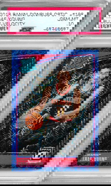 2018-19 Panini Donruss Optic Blue Velocity Prizm Holo #198 Trae Young Rookie RC PSA 10