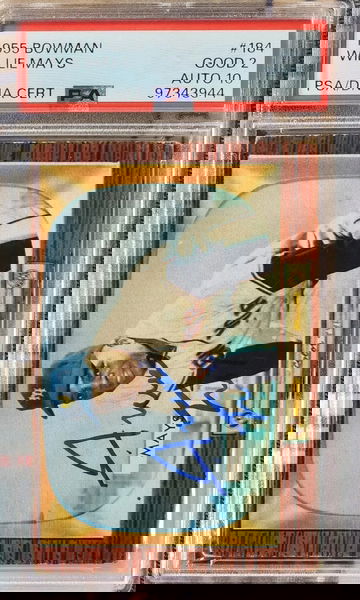 WILLIE MAYS 1955 Bowman #184 SIGNED PSA/DNA 2 Card, 10 Gem Mint Auto NEW YORK GIANTS HOF Beautiful Card!