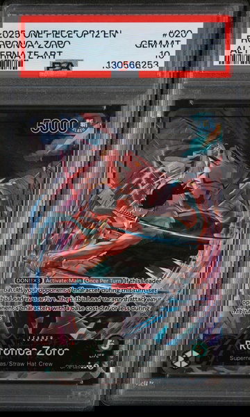 2025 Legacy of the Master (Op12) - English (Borderless) Alt Art Roronoa Zoro #OP12-020 PSA 10