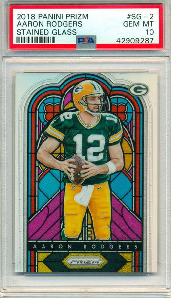 2018 Panini Prizm Aaron Rodgers Stained Glass PSA 10