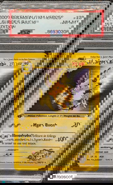 2000 Pokemon Gym Heroes Lt. Surge's Raichu #28 1st Edition PSA 8