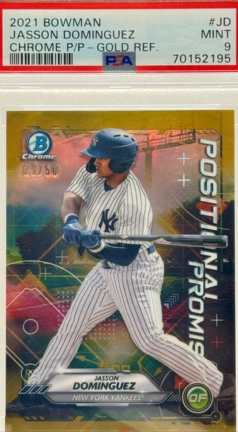 2021 BOWMAN JASSON DOMINGUEZ CHROME P/P- GOLD REF/50 #JD PSA 9 MINT