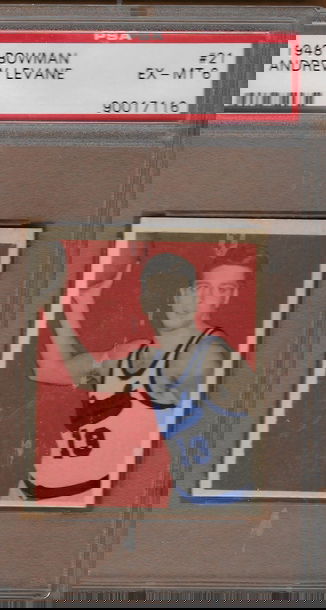 1948 Bowman 21 Andrew Fuzzy Levane Rookie Card RC Rochester Royals PSA 6 EX-MT Excellent Mint