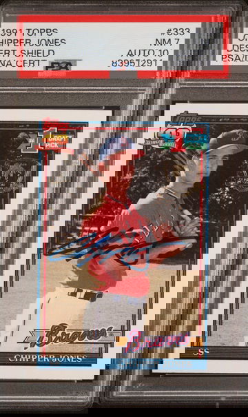 1991 Topps Desert Shield Chipper Jones Rookie Auto PSA 7 NM 10 AUTO