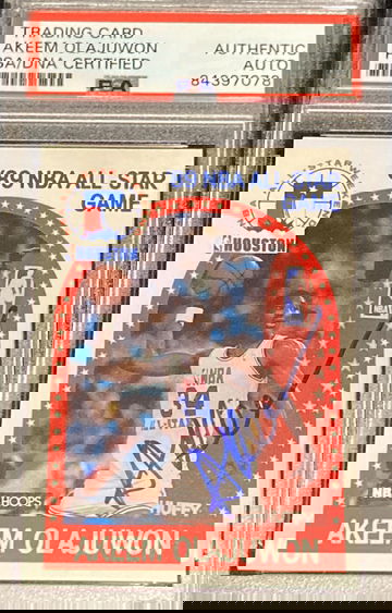 1989 NBA Hoops 178 Akeem Olajuwon authentic auto Houston Rockets