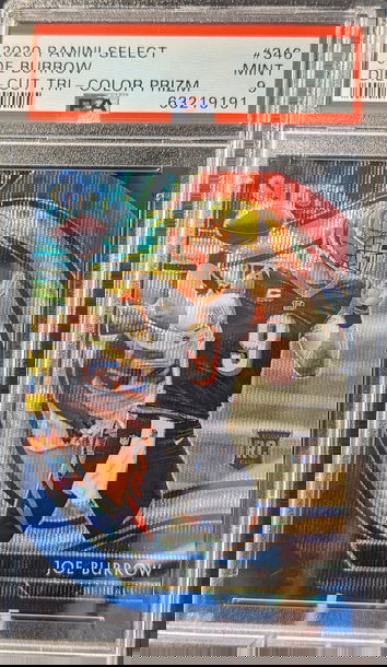 2020 Panini Select Joe Burrow Field Level Tri-Color Die-Cut Prizm PSA 9