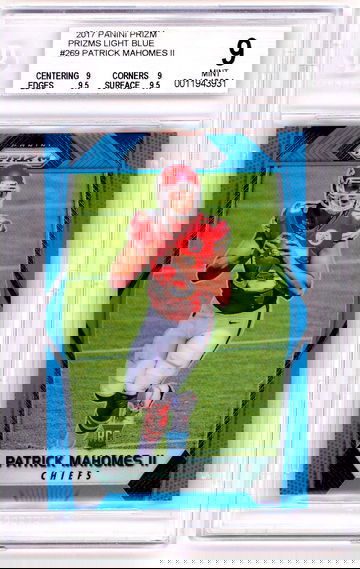 Patrick Mahomes 2017 Panini Prizm Light Blue Refractor RC 118/199 BGS 9 Mint (0.5 Away from Gem)
