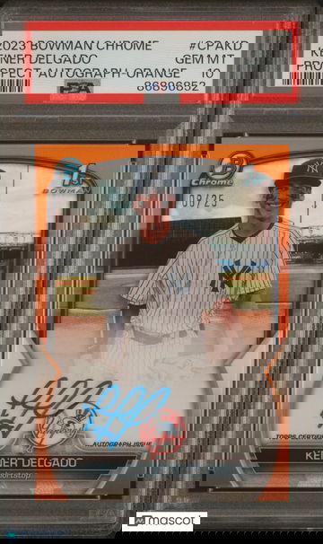 2023 Bowman Chrome Keiner Delgado ORANGE REFRACTOR AUTO 1st Yankees CPAKD PSA 10