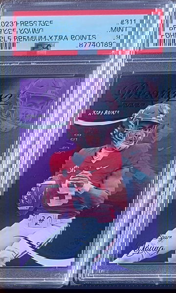 2023 BRYCE YOUNG Panini PURPLE PRIZM Prestige Premium Xtra Points /99 PSA 9 RC Rookie #311