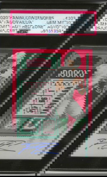 2020 Panini Contenders Tua Tagovailoa Red Zone Auto SP PSA10 DNA 10