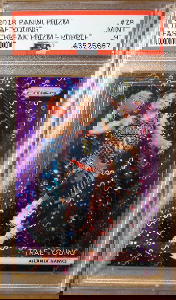 Trae Young 2018 Prizm #78 Fast Break Purple /75 PSA 9