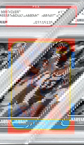 1986 FLEER BASKETBALL #1 KAREEM ABDUL-JABBAR PSA 8 NM-MT